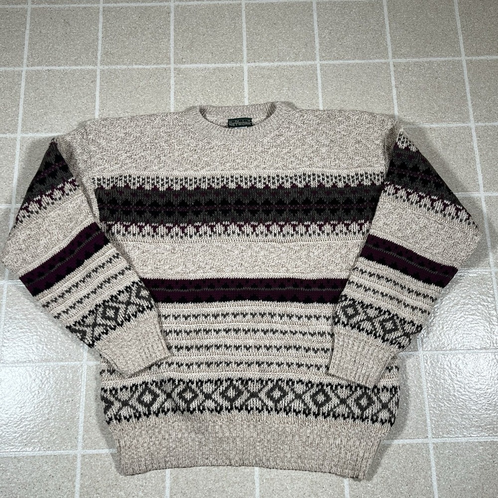 Vintage Knit Network Sweater Cable Knit Fair Isle Style Made In USA Size Large